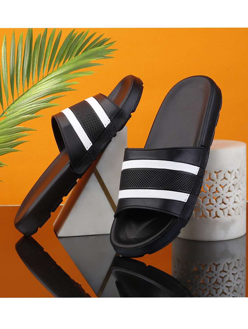 black synthetic slip on flip flops - 21181386 -  Standard Image - 1