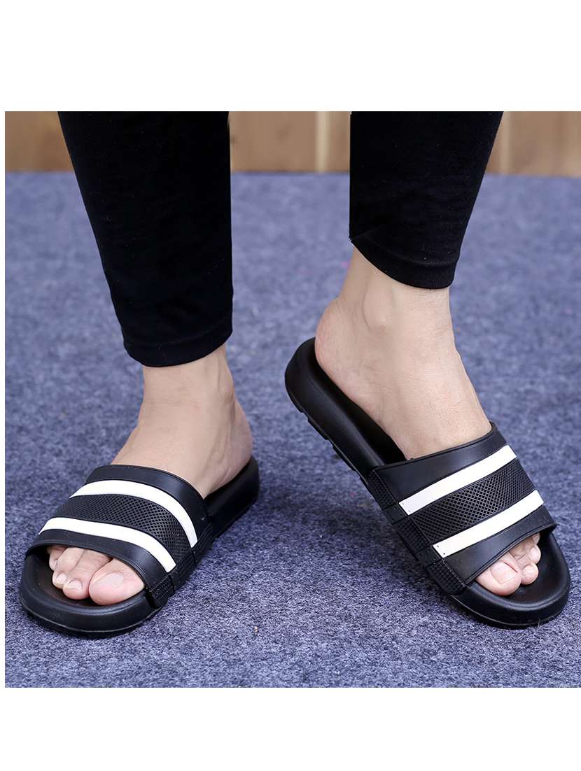 black synthetic slip on flip flops - 21181386 -  Standard Image - 4