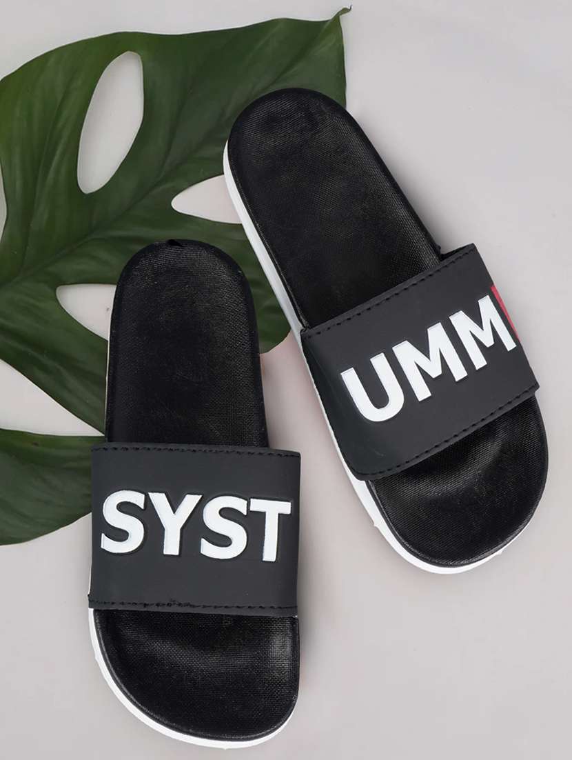 black synthetic slip on flip flops - 21181395 - Zoom Image - 0