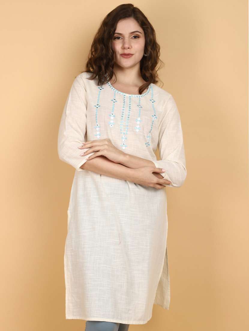 women off white cotton straight kurta