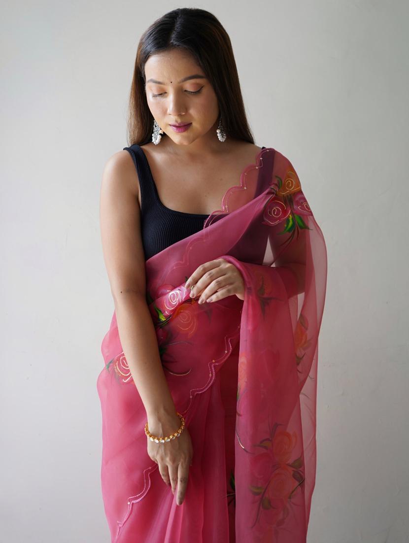 women pink floral printed saree with blouse - 21184008 - Standard Image - 1