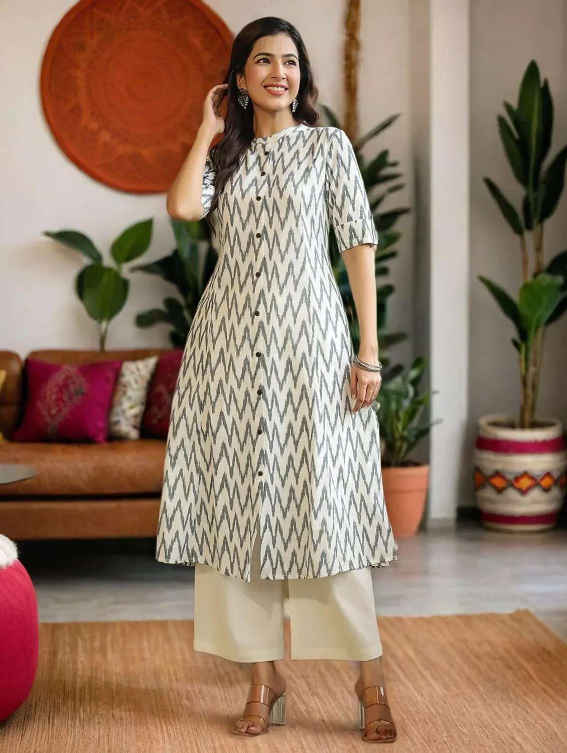 women three quarter sleeve a-line kurta