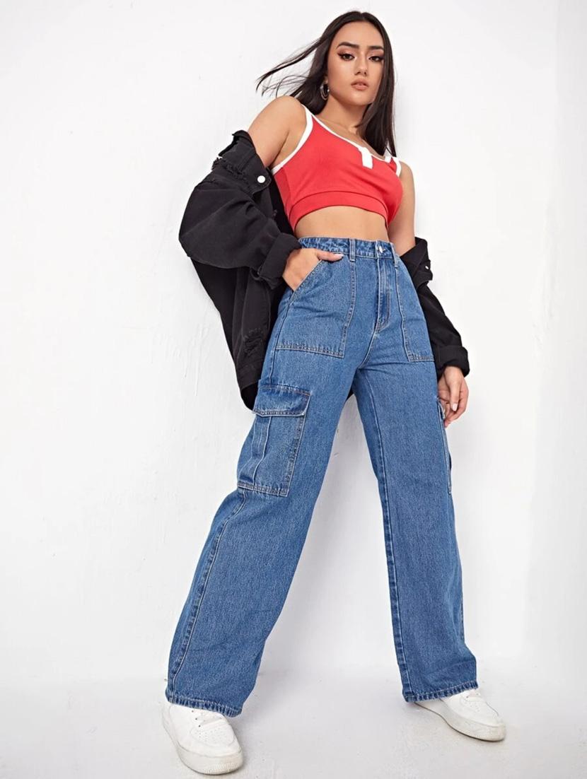 women high rise blue solid jean - 21184806 - Standard Image - 4