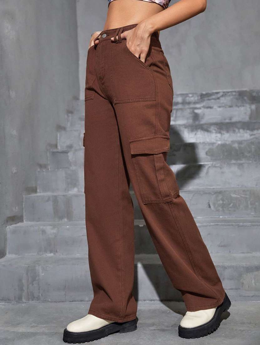 women brown denim cargo jeans - 21184807 -  Standard Image - 1