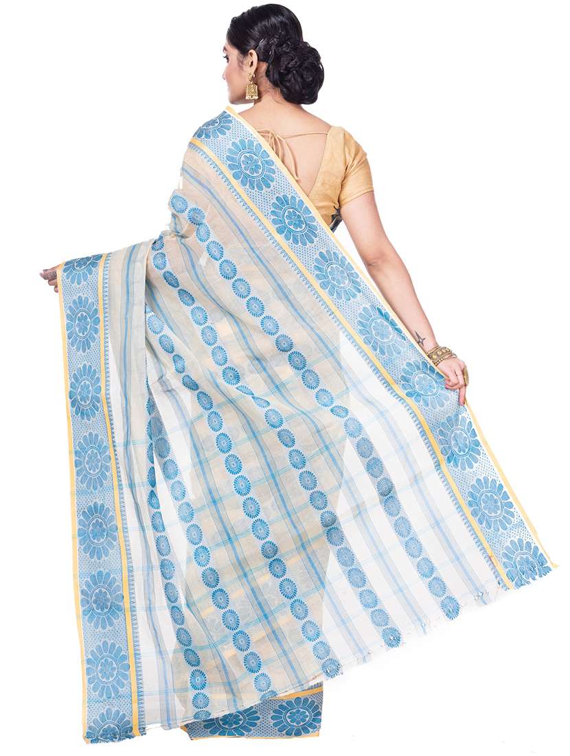 white self-designed tant saree - 21185109 - Standard Image - 1