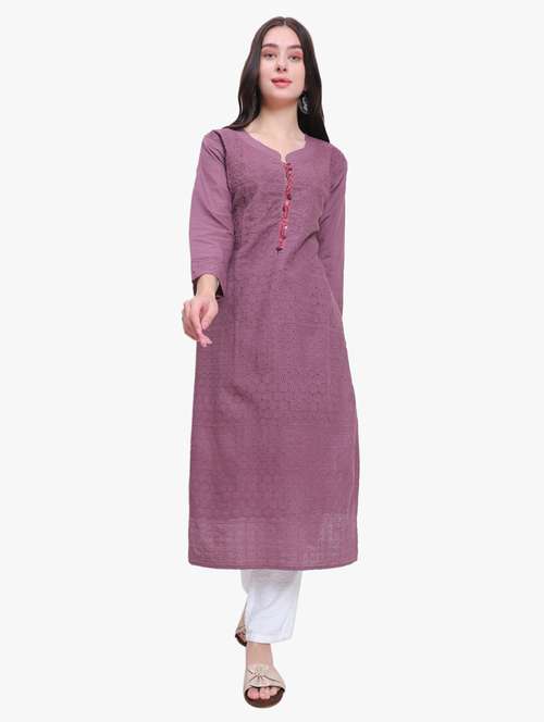 women three quarter sleeve straight kurta - 21185447 - Standard Image - 0