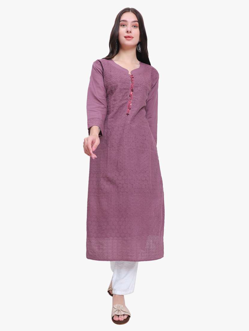 women three quarter sleeve straight kurta - 21185447 - Zoom Image - 0