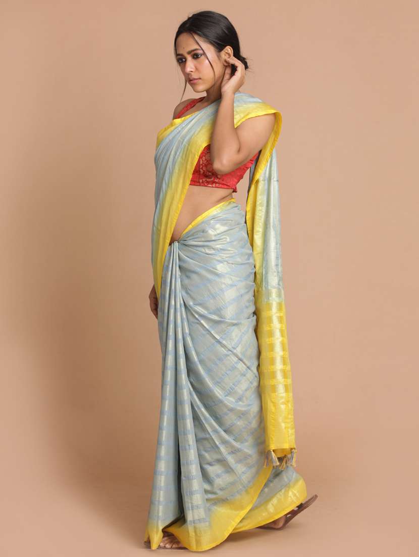 women grey striped saree with blouse - 21185518 - Standard Image - 1