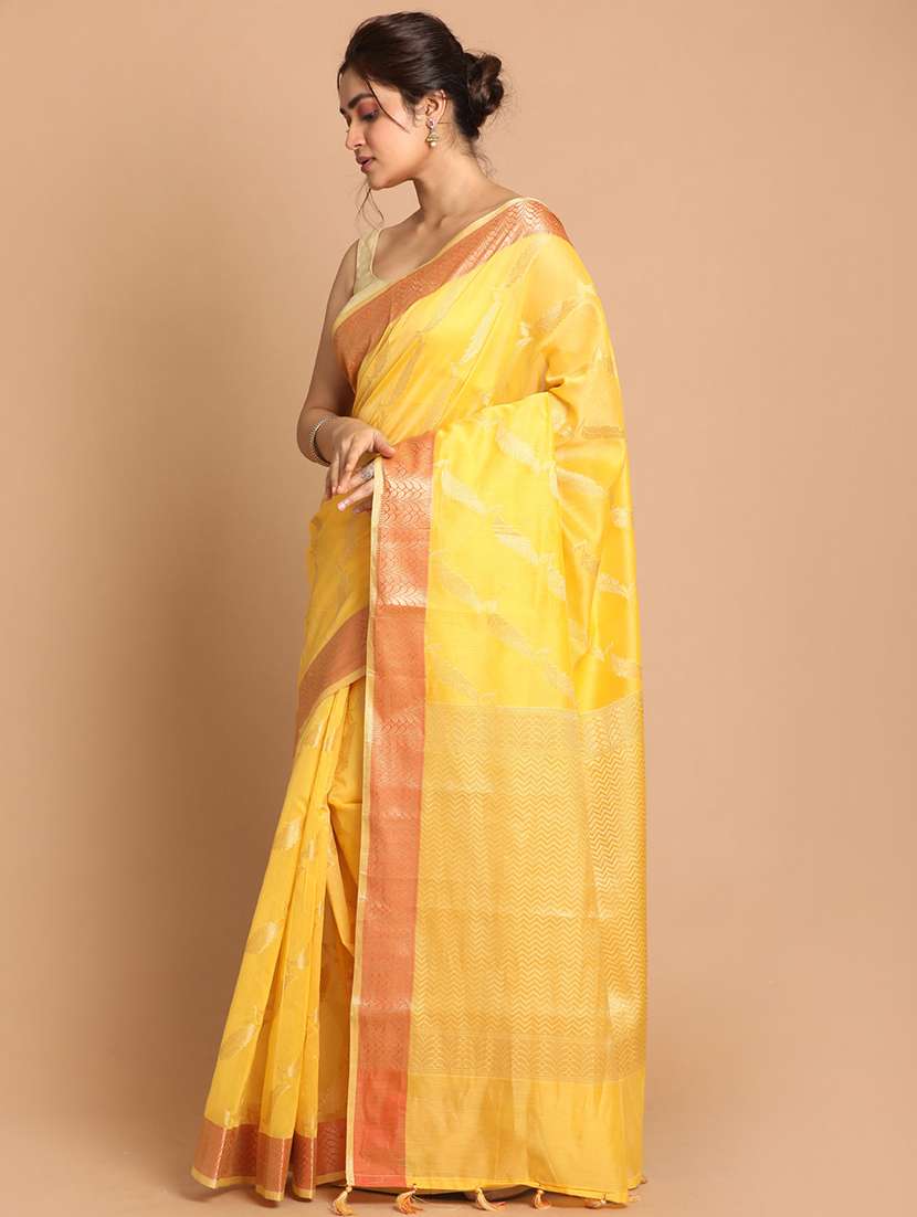 yellow liva banarasi saree with blouse - 21185533 - Standard Image - 1