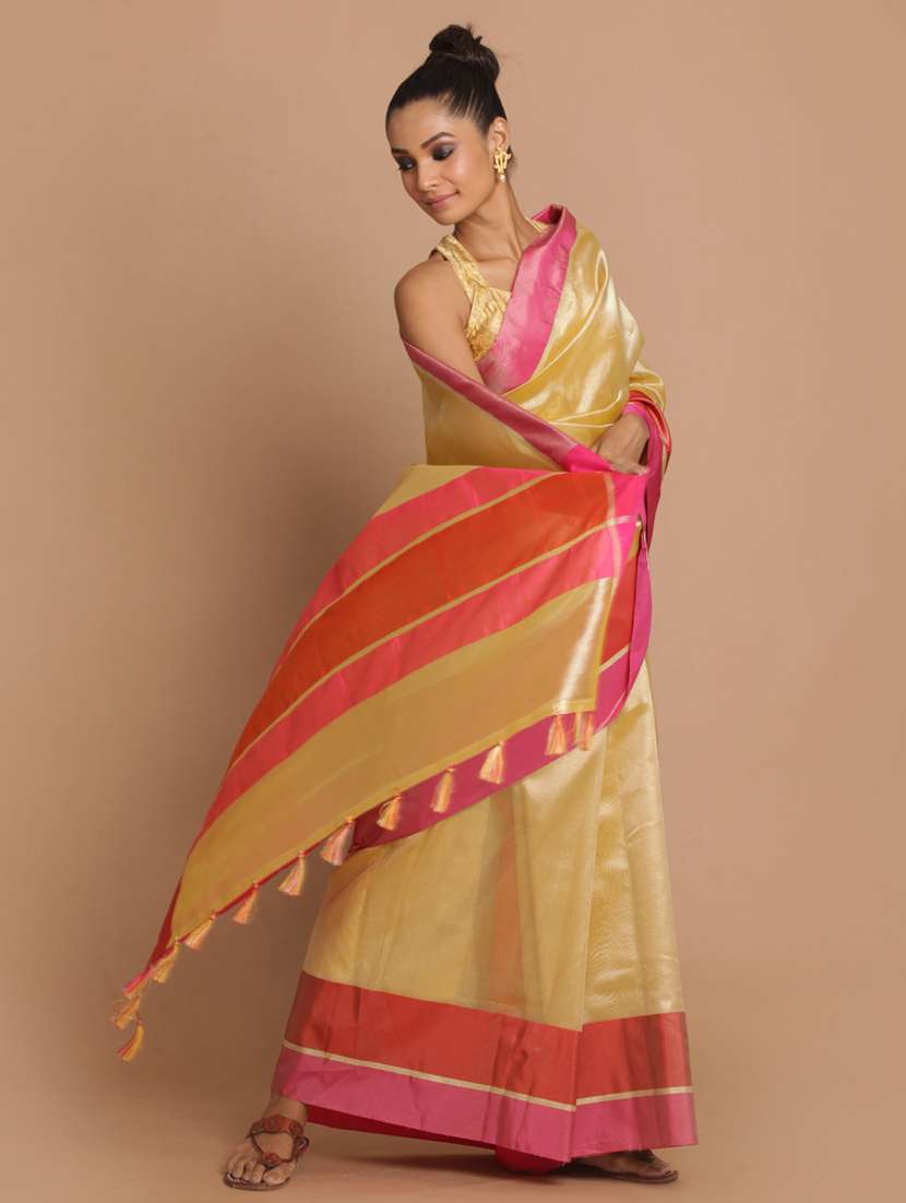 women solid with bordered saree with blouse - 21185803 -  Standard Image - 1