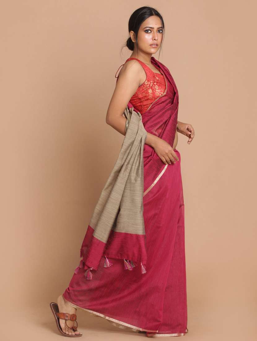 women solid plain saree with blouse - 21185814 -  Standard Image - 1