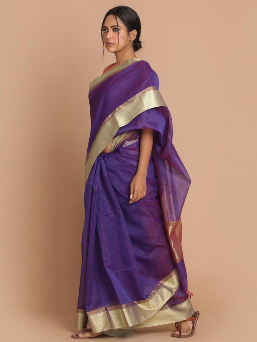 women checkered bordered saree with blouse - 21185846 - Standard Image - 1
