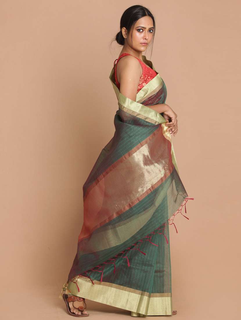 women checkered bordered saree with blouse - 21185869 -  Standard Image - 1