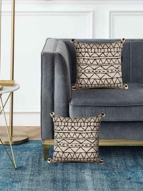 mezposh cream & gold geometric cotton acrylic jacquard cushion covers (16"x16") set of 2 - 21186025 - Standard Image - 0