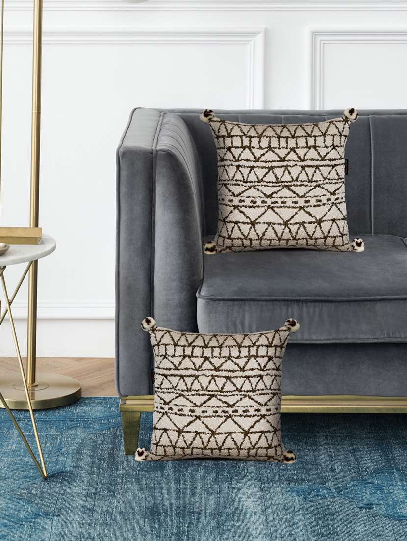 mezposh cream & gold geometric cotton acrylic jacquard cushion covers (16"x16") set of 2 - 21186025 - Zoom Image - 0