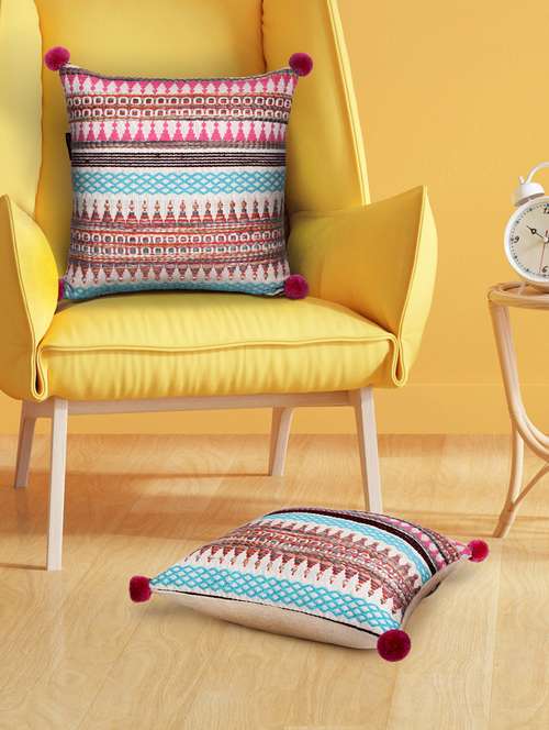 mezposh natural & multi aztec self design cotton acrylic jacquard cushion covers (16"x16") set of 2 - 21186031 - Standard Image - 0
