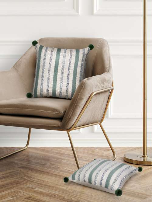 mezposh natural & sage striped cotton acrylic jacquard cushion covers (16"x16") set of 2 - 21186034 - Standard Image - 0