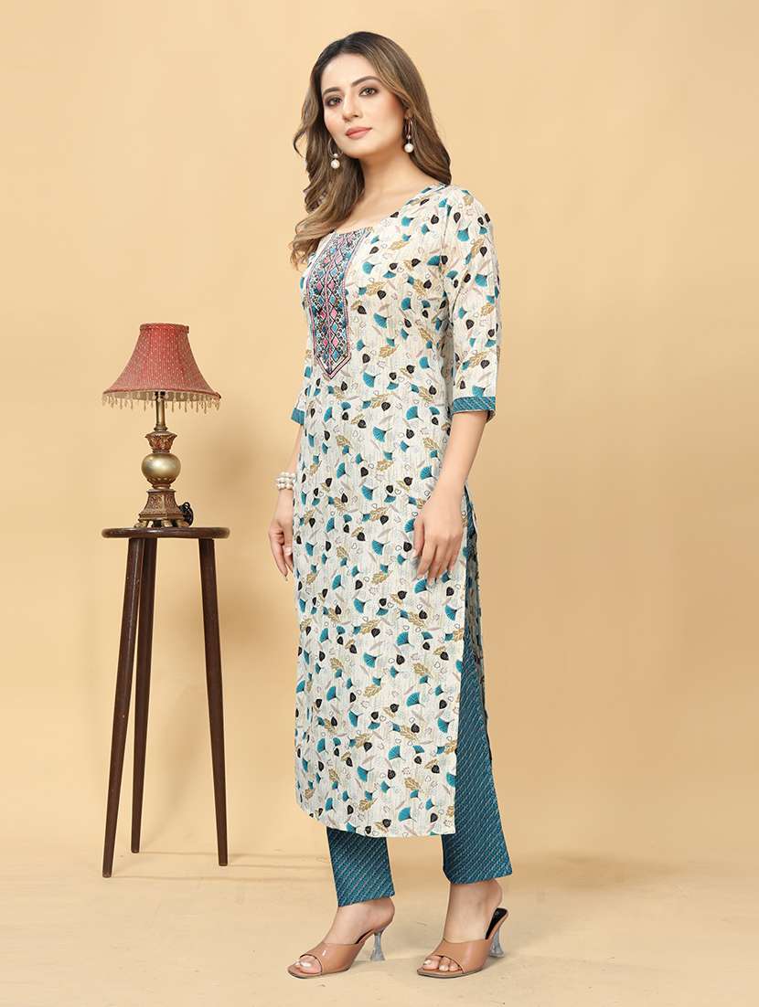 women round neck kurta pant set - 21186106 -  Standard Image - 1
