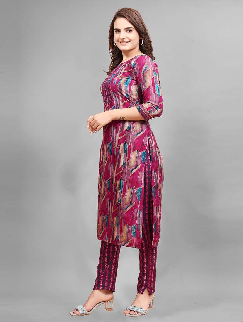 women round neck kurta pant set - 21186108 -  Standard Image - 1