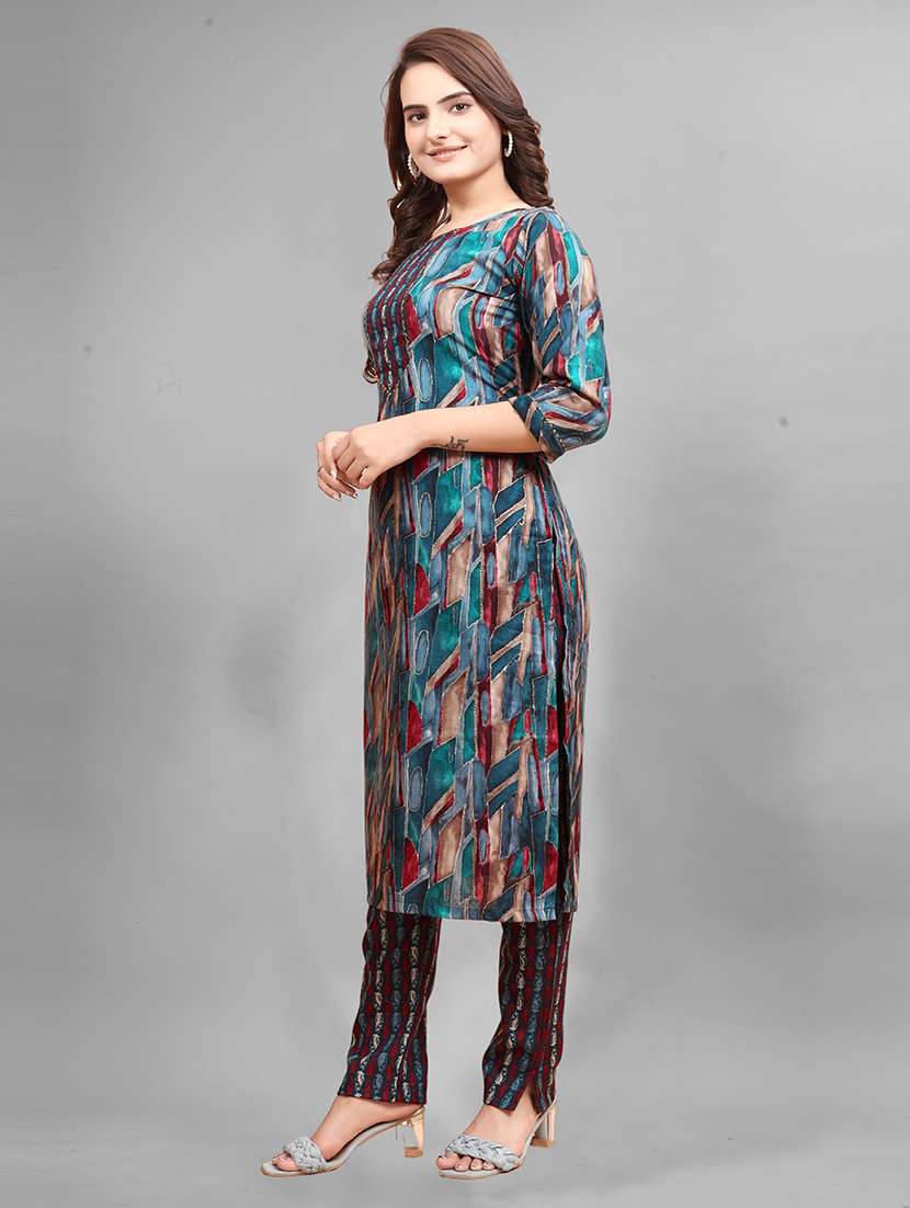 women round neck kurta pant set - 21186109 -  Standard Image - 1