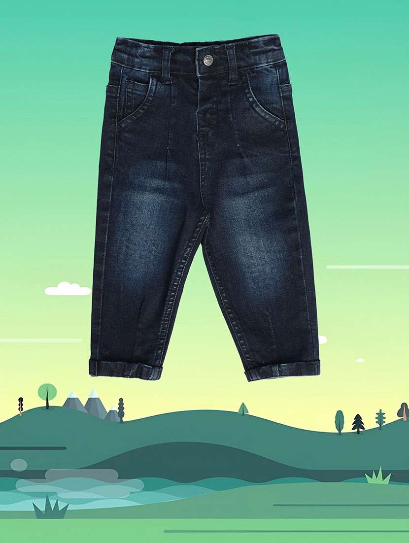 navy blue cotton blend plain jeans - 21186178 -  Standard Image - 1