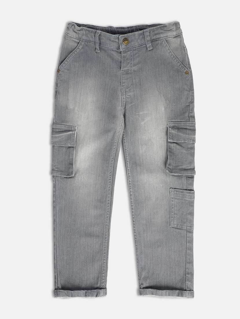grey cotton blend plain jeans