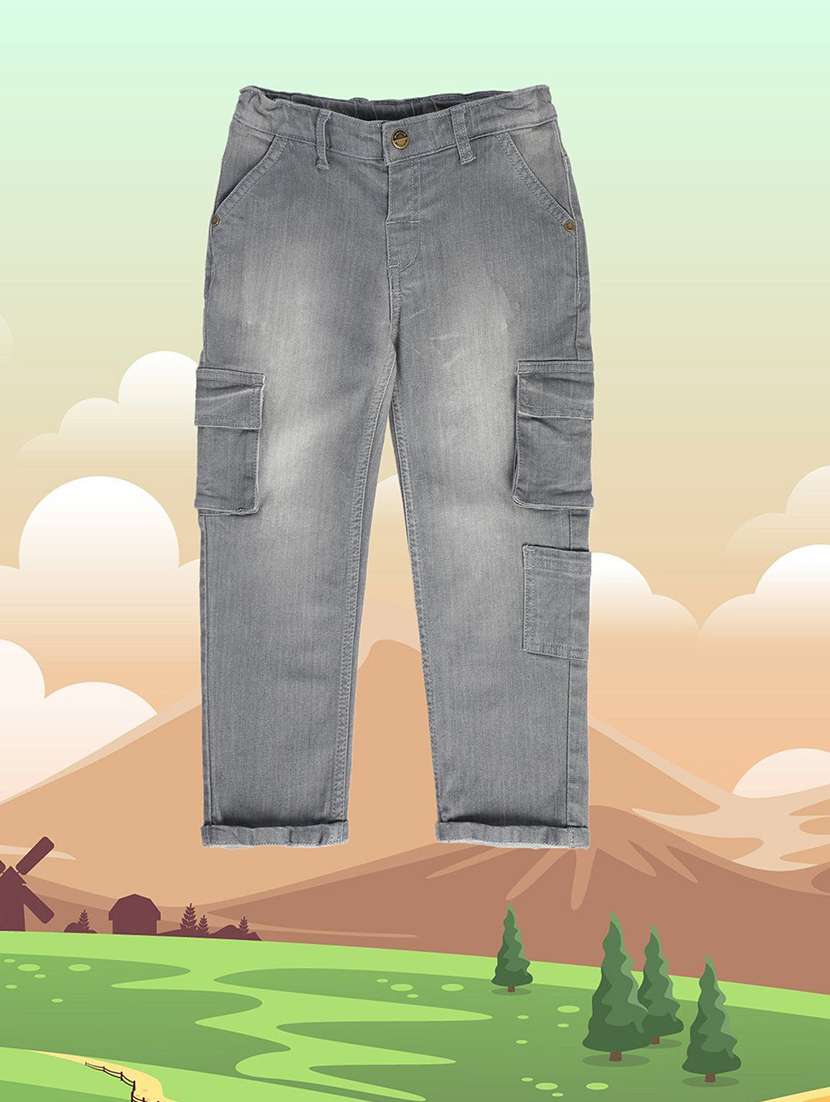 grey cotton blend plain jeans - 21186184 - Standard Image - 1