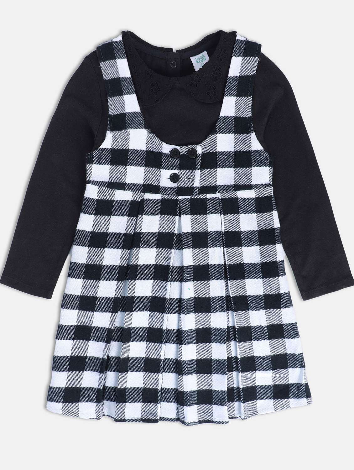 girls round neck check printed dungaree - 21186991 - Standard Image - 1