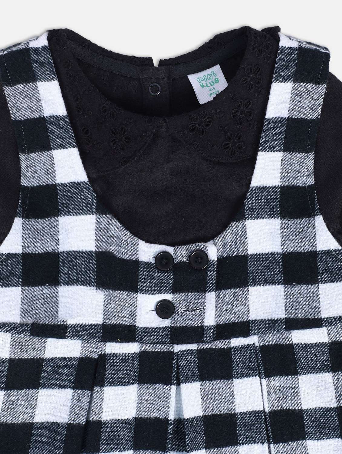 girls round neck check printed dungaree - 21186991 - Standard Image - 4
