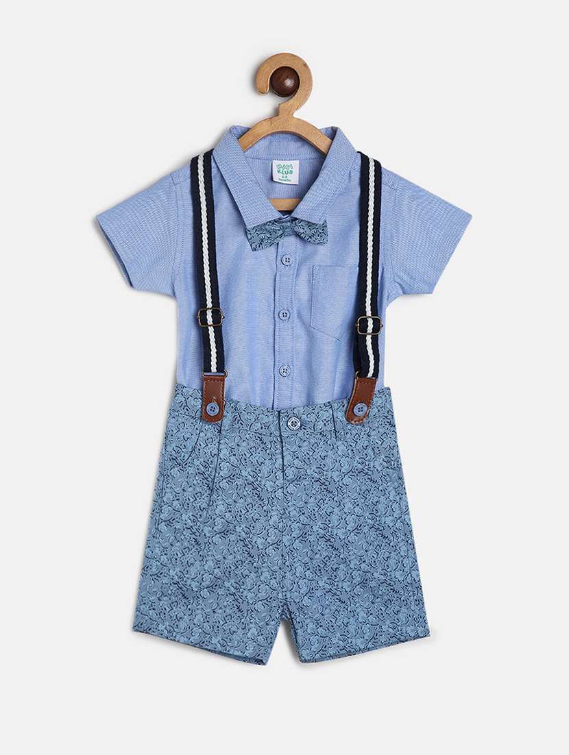 blue cotton blend short length sets twin sets & dungree