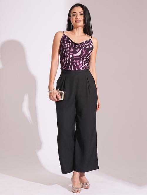 globus women black high-rise pleated back frilled waist wide leg trousers - 21193420 -  Standard Image - 0