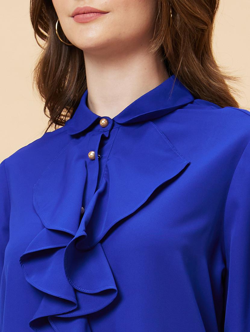 globus women blue cuffed sleeves ruffles shirt style top - 21193439 - Standard Image - 4