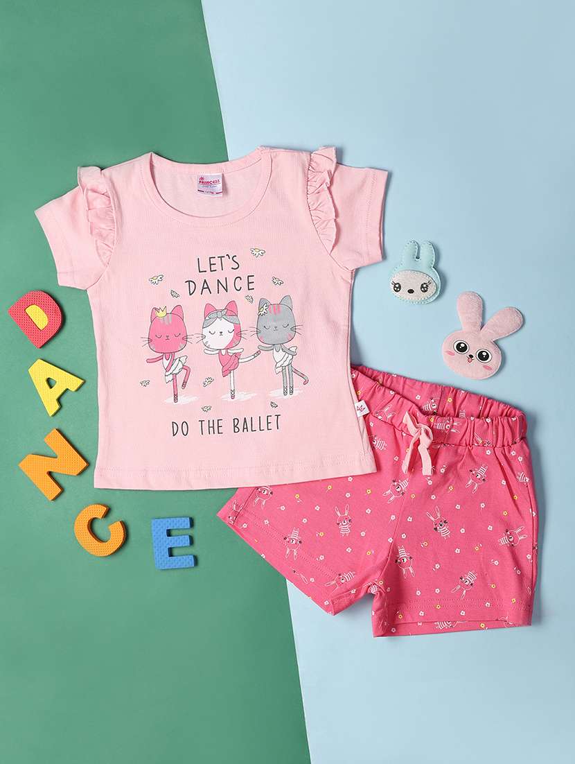 girls pink cotton top & shorts set