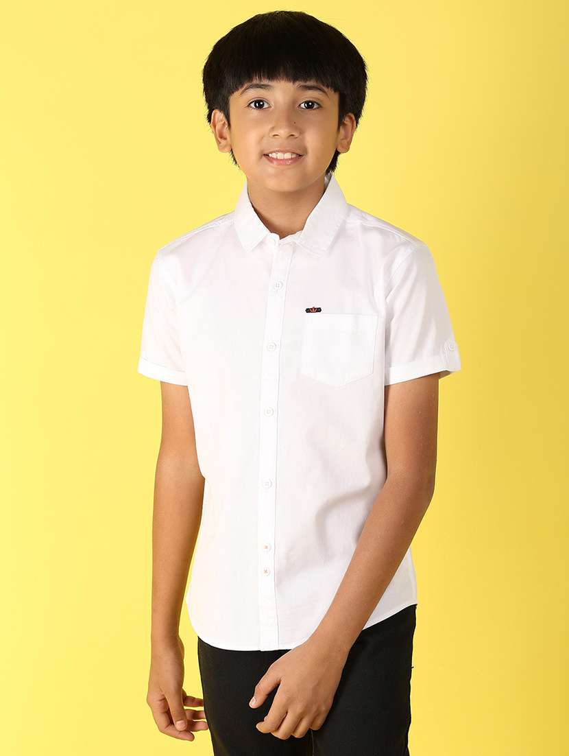 boys white solids cotton shirt