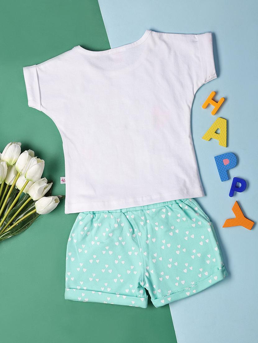 kids white cotton top & shorts set - 21195155 -  Standard Image - 1