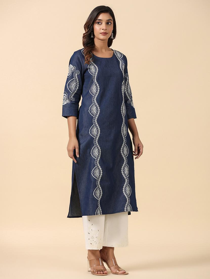 women three quarter sleeve straight kurta - 21195479 -  Standard Image - 1