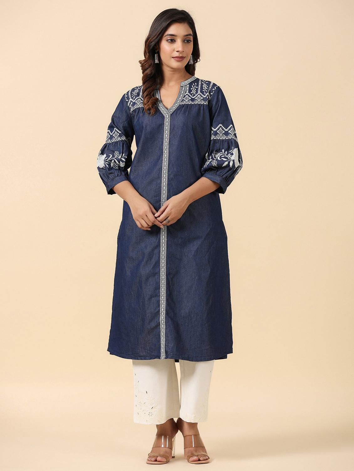 women three quarter sleeve a-line kurta - 21195481 - Standard Image - 1