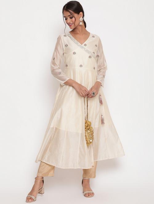 women white overlap neck angrakha kurta - 21195487 - Standard Image - 0