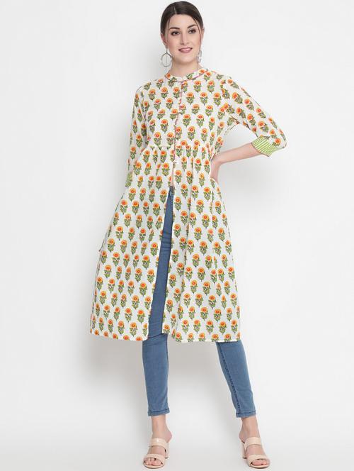 women three quarter sleeve a-line kurta - 21195531 -  Standard Image - 0