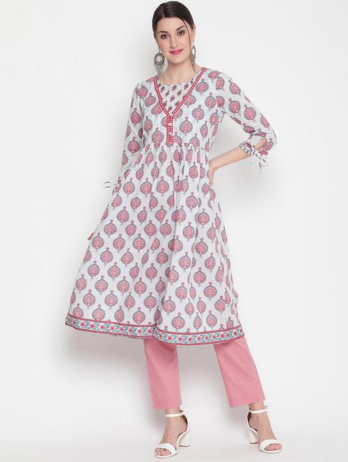 women three quarter sleeve a-line kurta - 21195536 -  Standard Image - 0