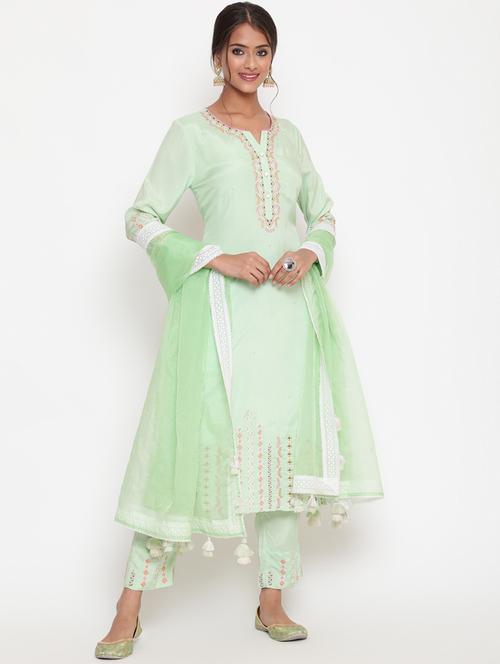 women three quarter sleeve kurta pant with dupatta set - 21195586 -  Standard Image - 0