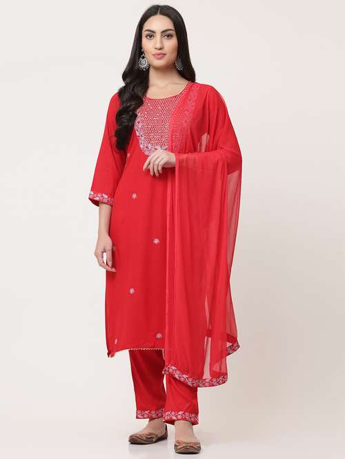women three quarter sleeve kurta pant with dupatta set - 21195598 -  Standard Image - 0