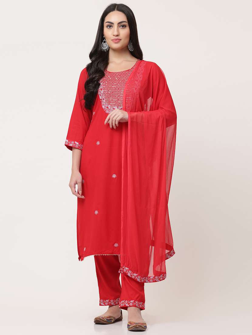 women three quarter sleeve kurta pant with dupatta set - 21195598 -  Zoom Image - 0
