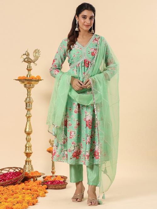 women three quarter sleeve kurta pant with dupatta set - 21195606 - Standard Image - 0
