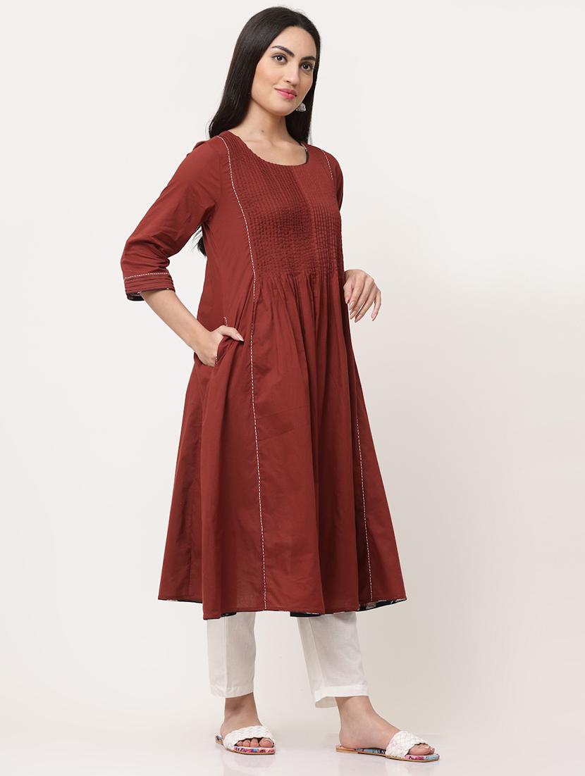 maroon cotton a-line kurta - 21195634 - Standard Image - 1