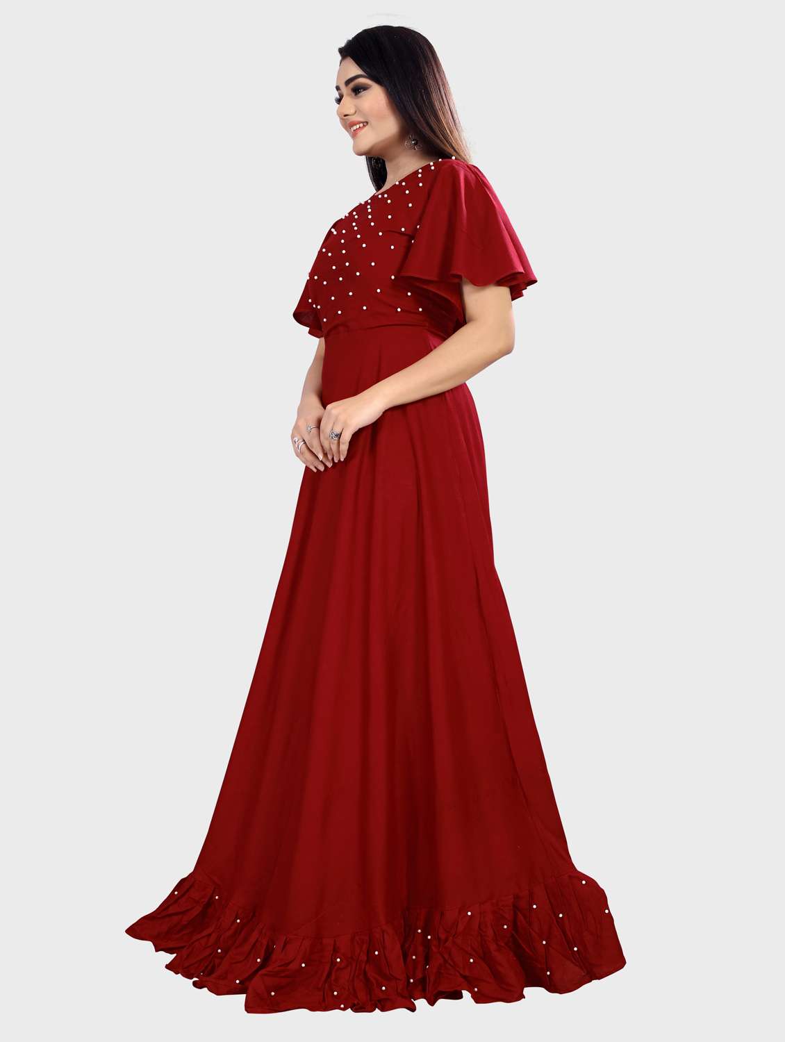 maroon rayon anarkali gown - 21198139 -  Standard Image - 1