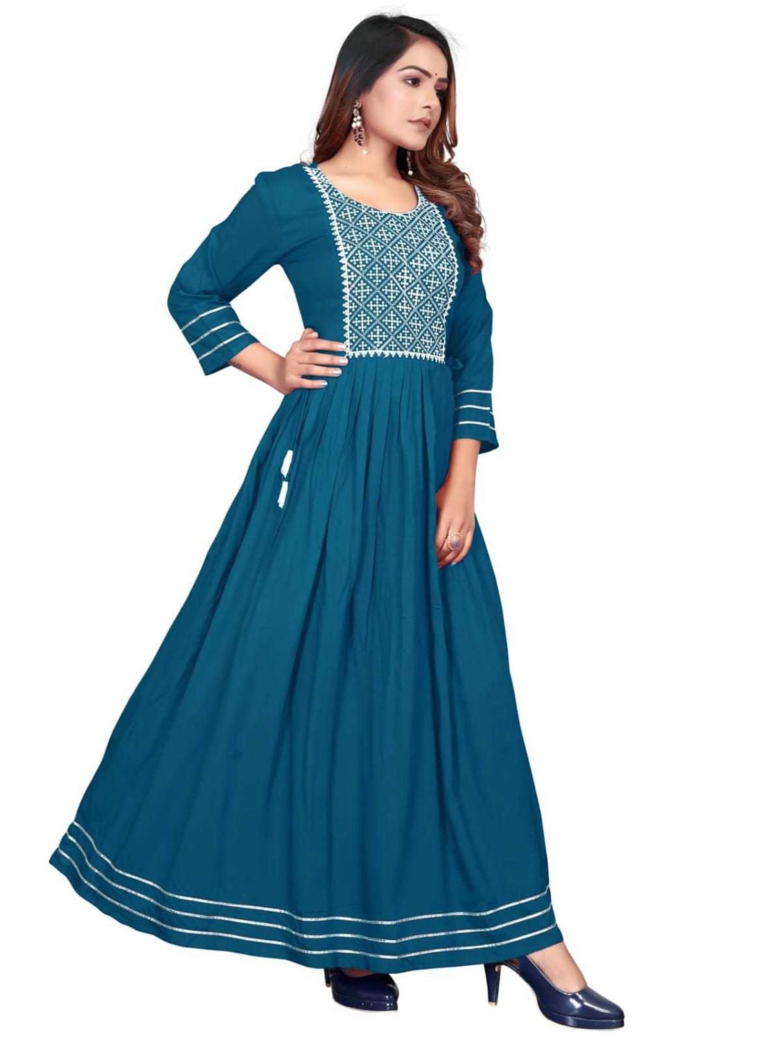 maroon rayon anarkali gown - 21198143 - Standard Image - 1