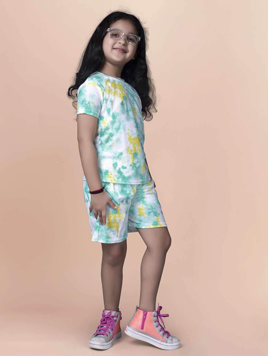 girls round neck tie & dye shorts set  - 21198238 -  Standard Image - 1