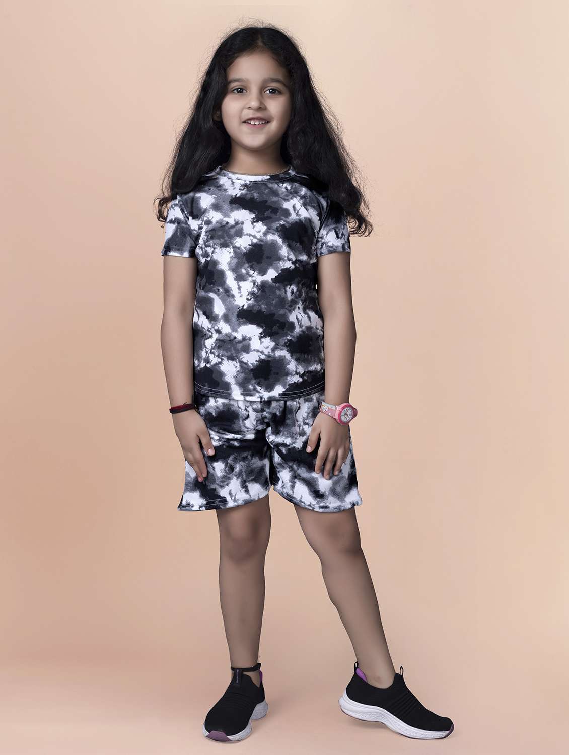 girls round neck tie & dye shorts set  - 21198240 -  Standard Image - 1