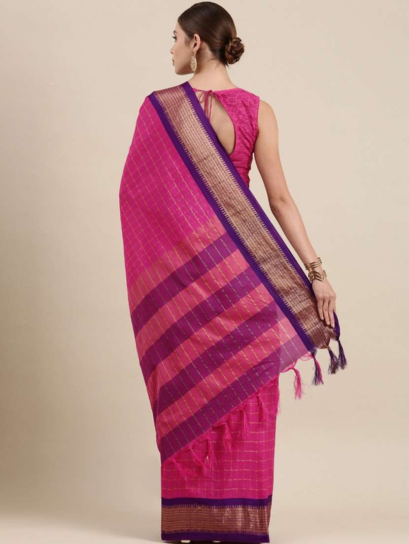 women checkered handloom saree with blouse - 21219814 -  Standard Image - 1